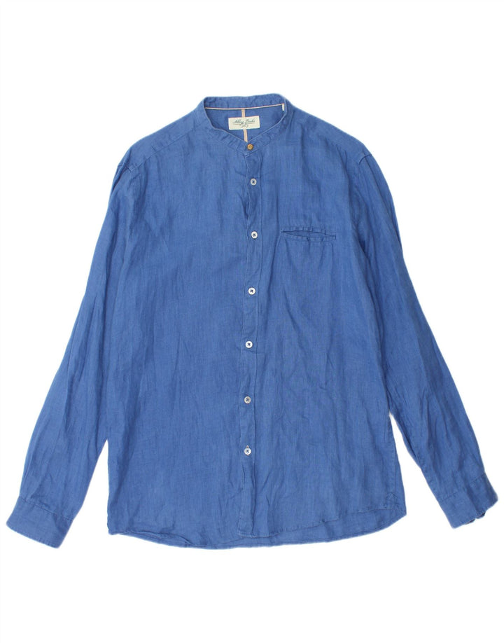 ALLEY DOCKS Camisa Hombre Lino Azul Medio
