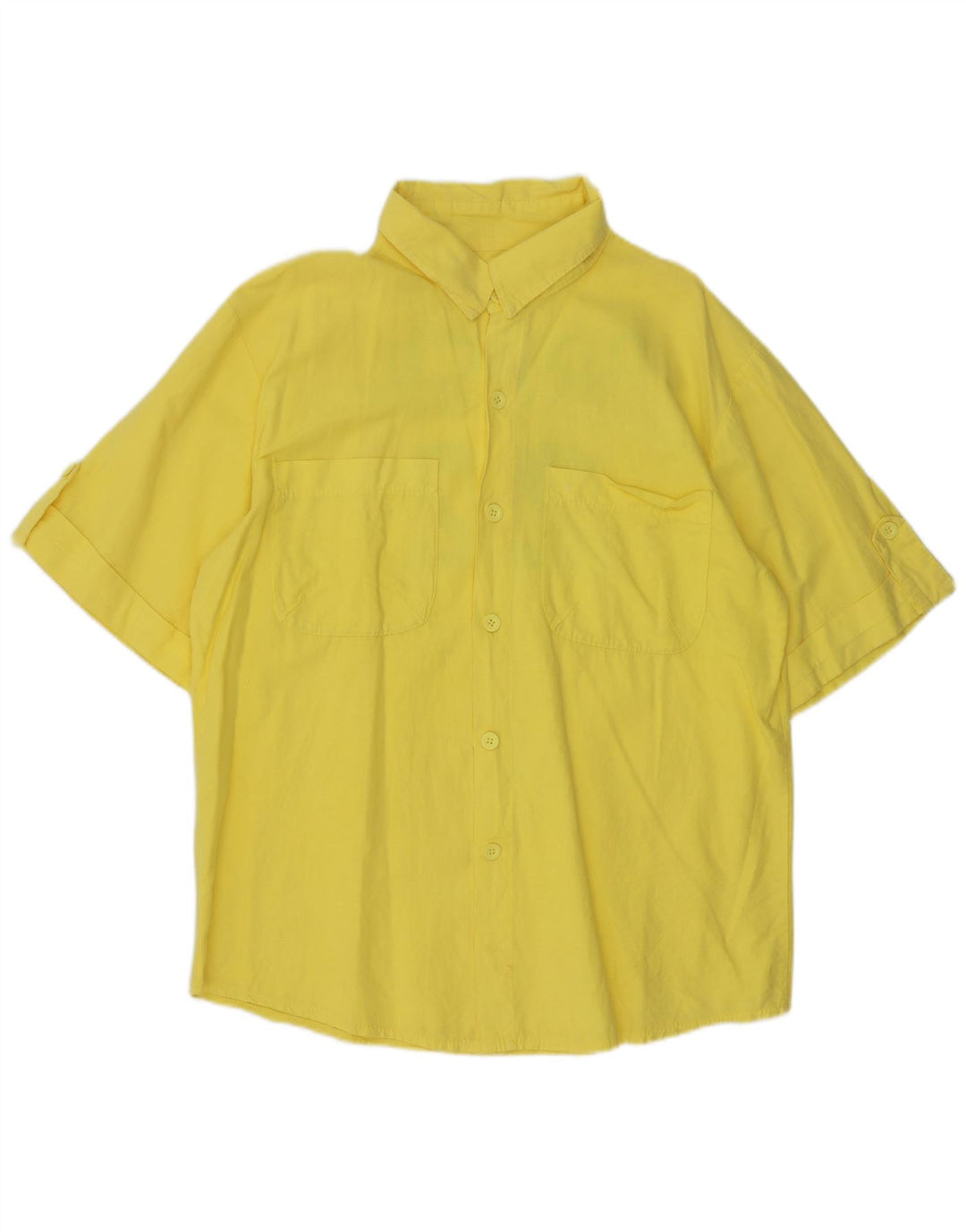 Vintage hombres gráfico manga corta camisa lino amarillo medio