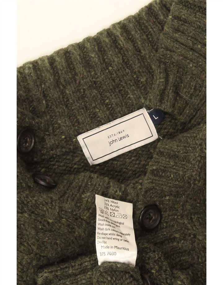 John Lewis Suéter tipo jersey con cuello y botones para hombre, lana caqui grande