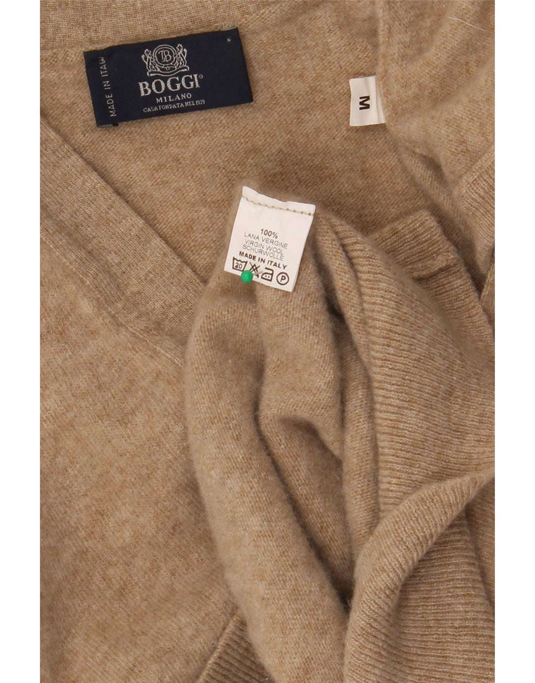 BOGGI MILANO Suéter tipo cárdigan sin mangas para mujer UK 14 Lana beige mediana