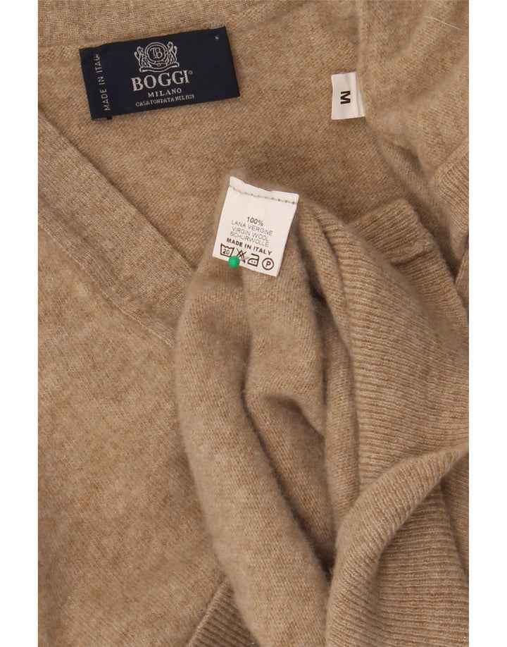 BOGGI MILANO Suéter tipo cárdigan sin mangas para mujer UK 14 Lana beige mediana