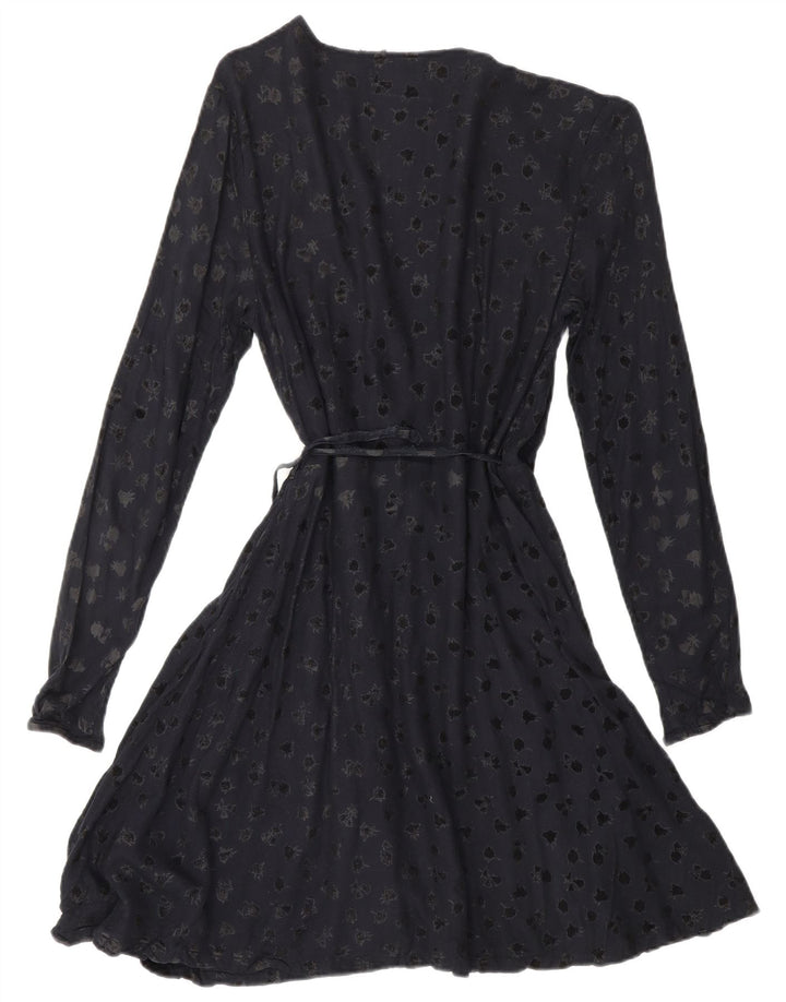 SUPERDRY Vestido cruzado de manga larga con estampado abstracto para mujer UK 6 XS Azul marino