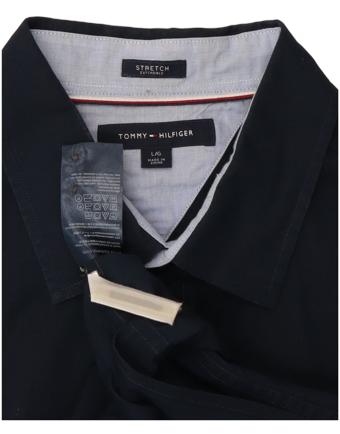 TOMMY HILFIGER Camisa elástica para hombre Grande Azul marino Algodón