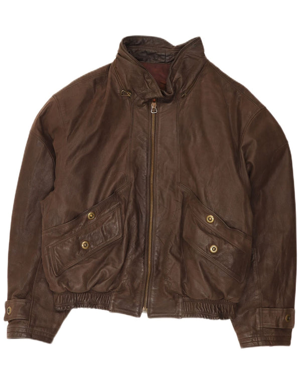 Vintage hombres bombardero chaqueta de cuero EU 52 XL cuero marrón