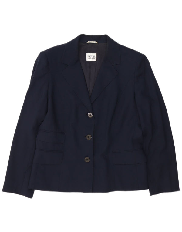 Gianfranco Ferre Chaqueta Blazer de 3 Botones para Mujer UK 44 Grande Azul Marino