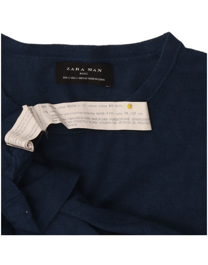Zara Hombre Top Manga Larga Large Azul Marino Viscosa