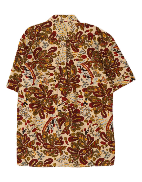Vintage hombres camisa de manga corta medio multicolor Paisley algodón
