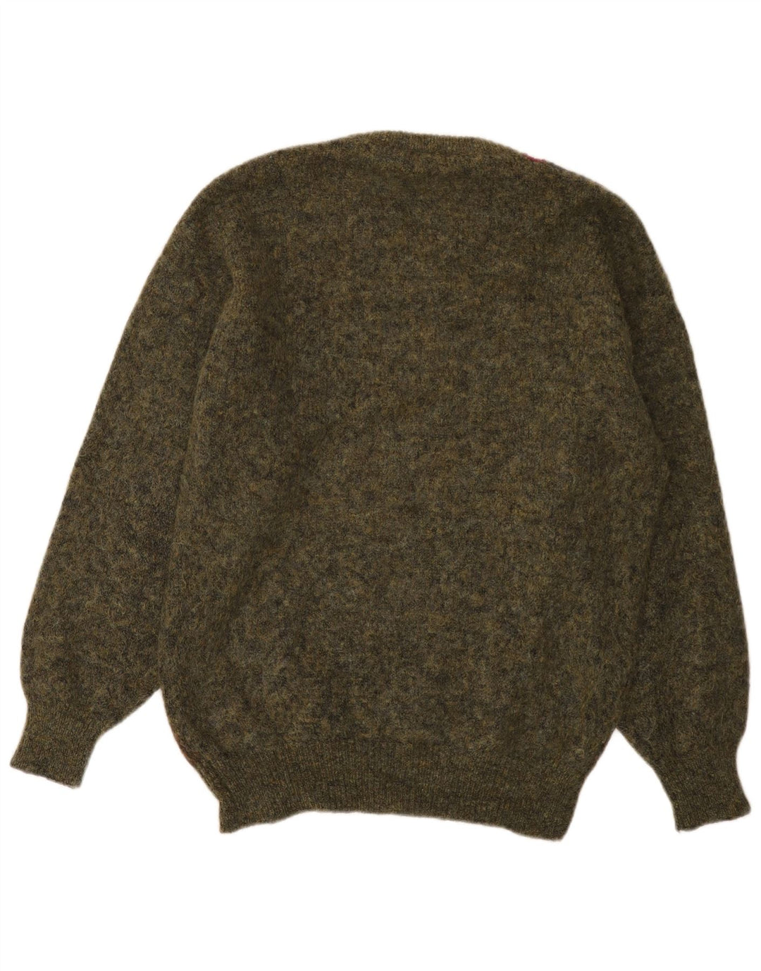 Vintage hombres cuello redondo jersey suéter medio caqui Argyle/Diamante