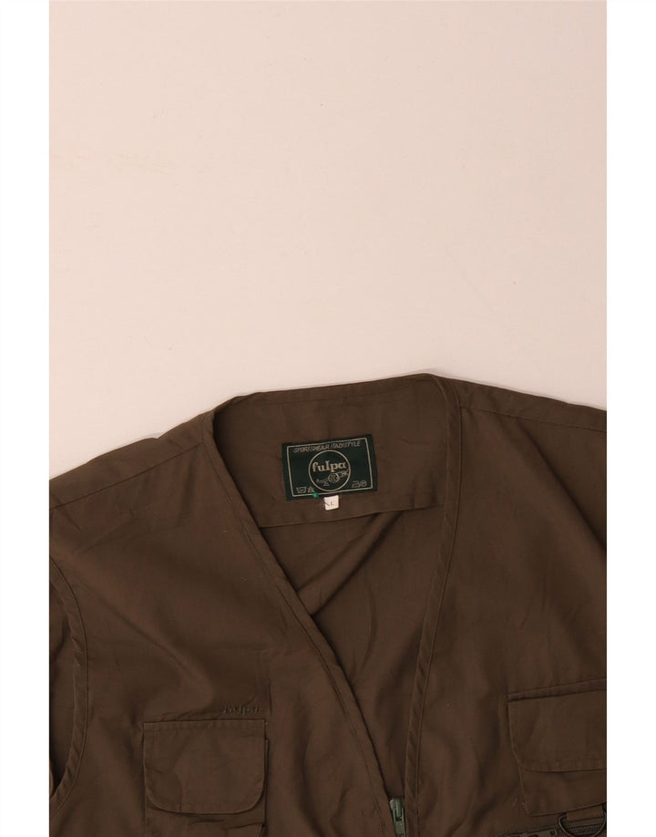 VINTAGE Hombres Utility Gilet Reino Unido 40 Algodón Marrón Grande