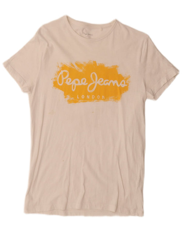PEPE Jeans - Camiseta ajustada con gráfico para hombre, talla pequeña, color blanco