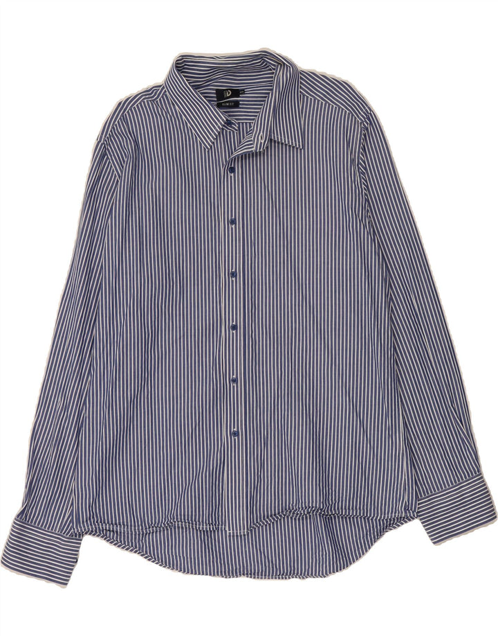 DACK'S Mens Slim Fit Shirt 2XL Blue Striped Cotton Vintage Dack's and Second-Hand Dack's from Messina Hembry 