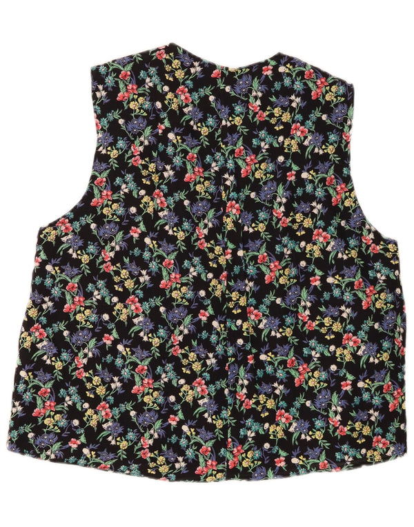 VINTAGE Womens Waistcoat UK 16 Large Black Floral