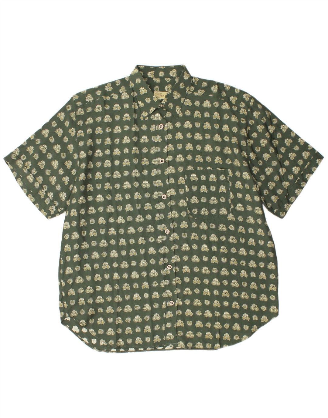 Vintage mujer oversize patrón abstracto camisa Reino Unido 16 grande verde geométrico