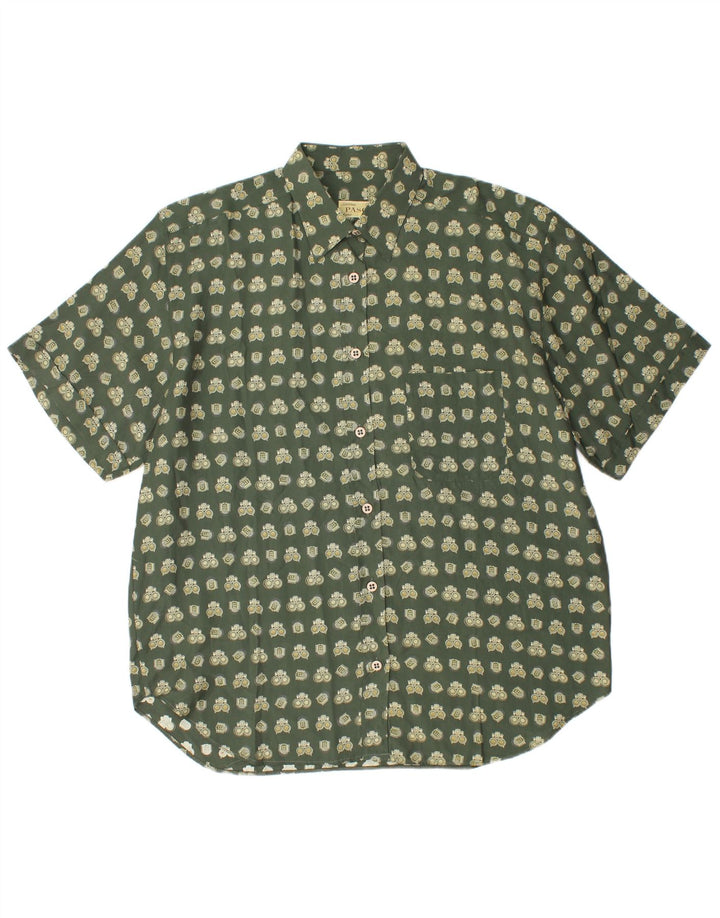 Vintage mujer oversize patrón abstracto camisa Reino Unido 16 grande verde geométrico