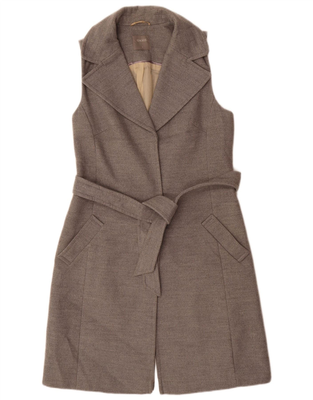 Oasis Chaqueta tipo blazer larga sin mangas para mujer UK 10 Small Gris Poliéster