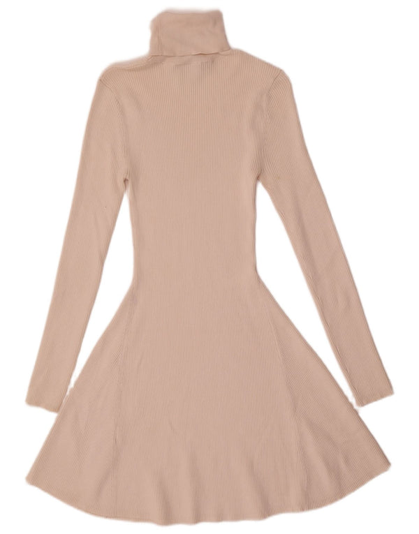 Zara Vestido tipo jersey de manga larga con cuello vuelto para mujer UK 42 Viscosa beige medio