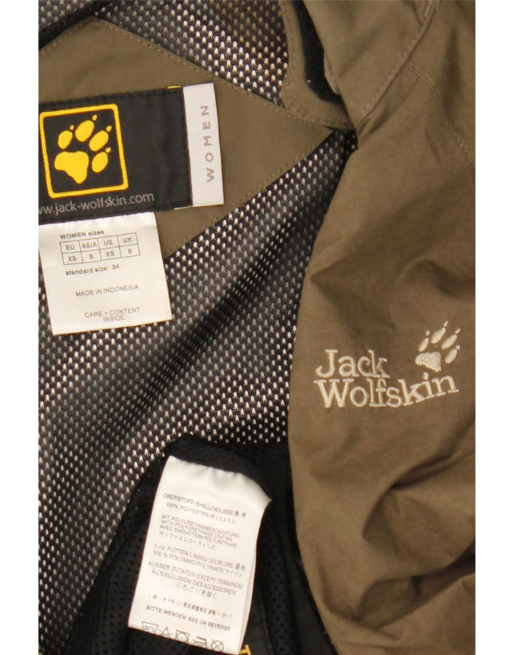 Jack Wolfskin Chaqueta impermeable con capucha para mujer UK 8 Small Caqui Poliéster