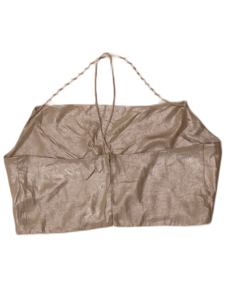 Zara Mujer Crop Halter Top ES 40 XL Poliéster Dorado