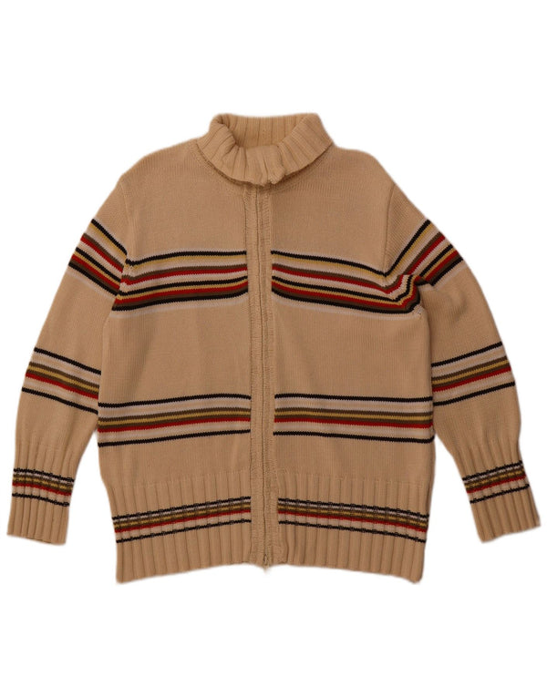 Vintage mujer Cardigan suéter Reino Unido 18 XL algodón a rayas beige