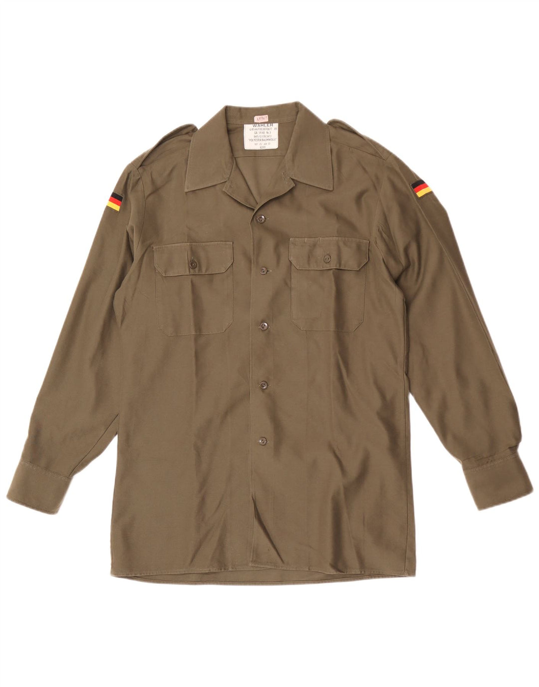 Camisa militar vintage para hombre talla 39/40 poliéster caqui medio