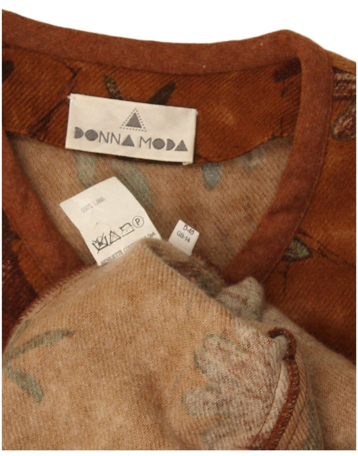 Vintage mujer 5 botones Blazer chaqueta Reino Unido 14 lana floral marrón medio