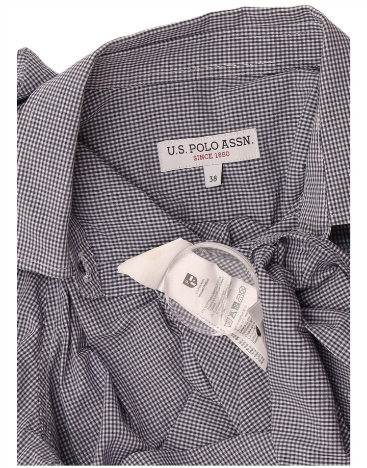 Asociación de Polo de EE. UU. Camisa para mujer EU 38 Algodón a cuadros azul marino mediano