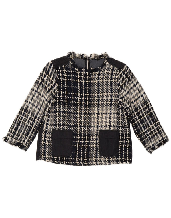 Zara Top corto de manga 3/4 para mujer UK 10 Small Azul marino Cuadros Algodón