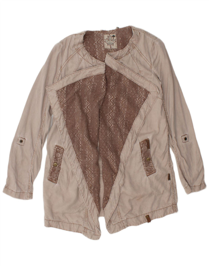 KHUJO Chaqueta tipo blazer abierta para mujer UK 10 Small Beige Colourblock Lyocell