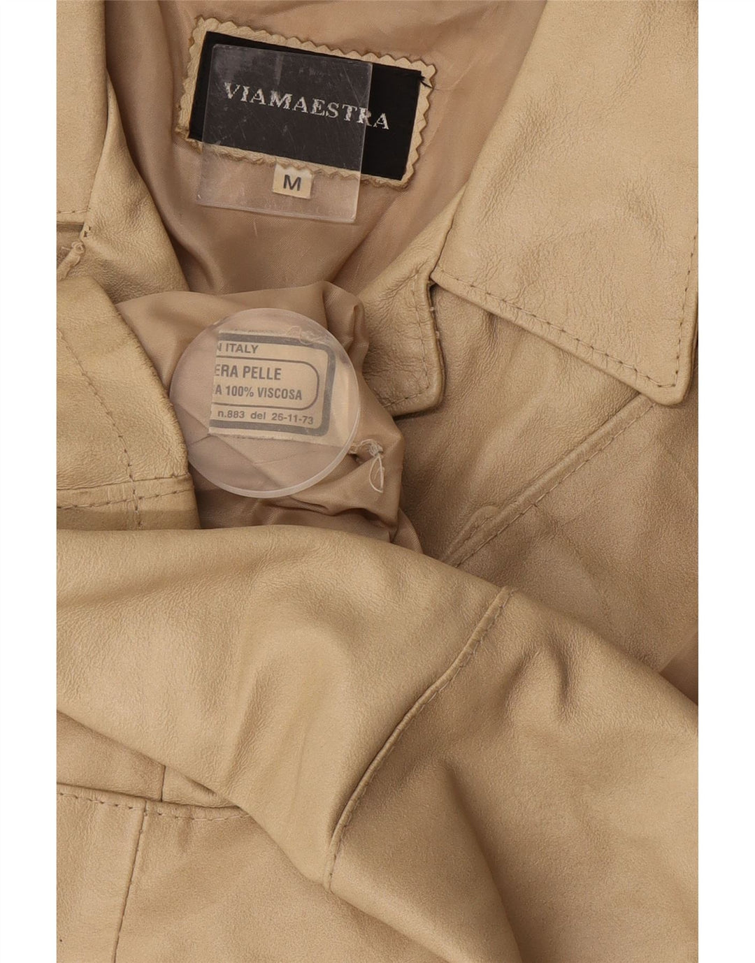 Viamaestra Chaqueta de cuero para mujer UK 12 Cuero beige mediano