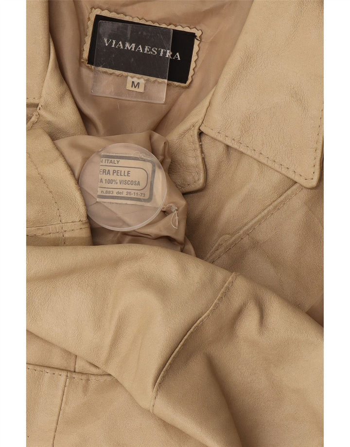 Viamaestra Chaqueta de cuero para mujer UK 12 Cuero beige mediano