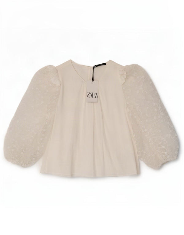 Zara Mujer Blusa Manga 3/4 Top UK 44 Large Viscosa Blanca