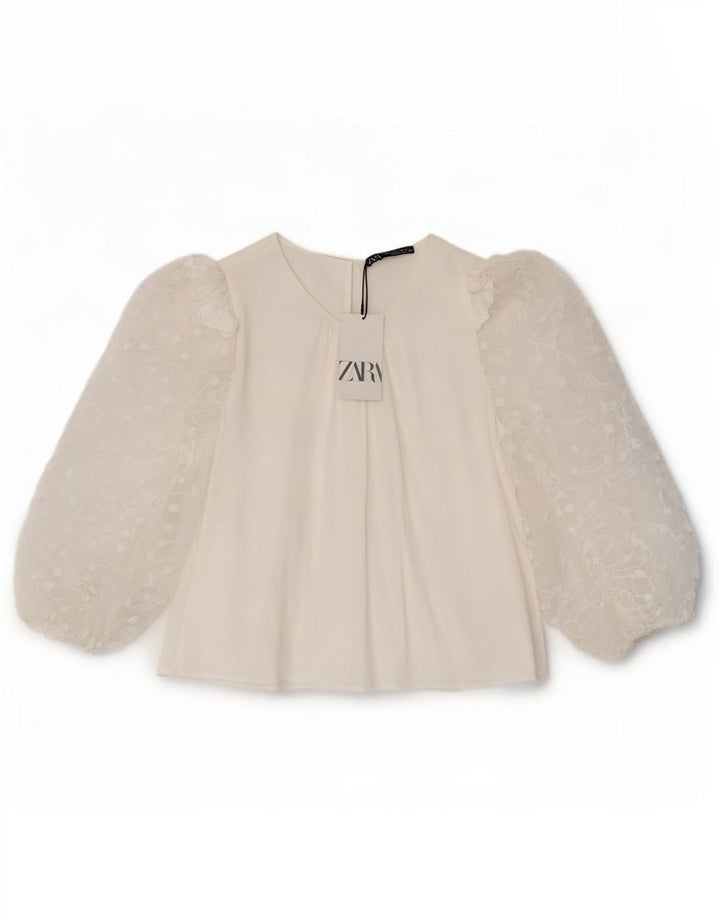 Zara Mujer Blusa Manga 3/4 Top UK 44 Large Viscosa Blanca