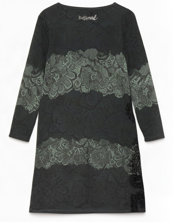 Desigual Vestido tubo de manga larga para mujer UK 10 Small Green Paisley Viscosa