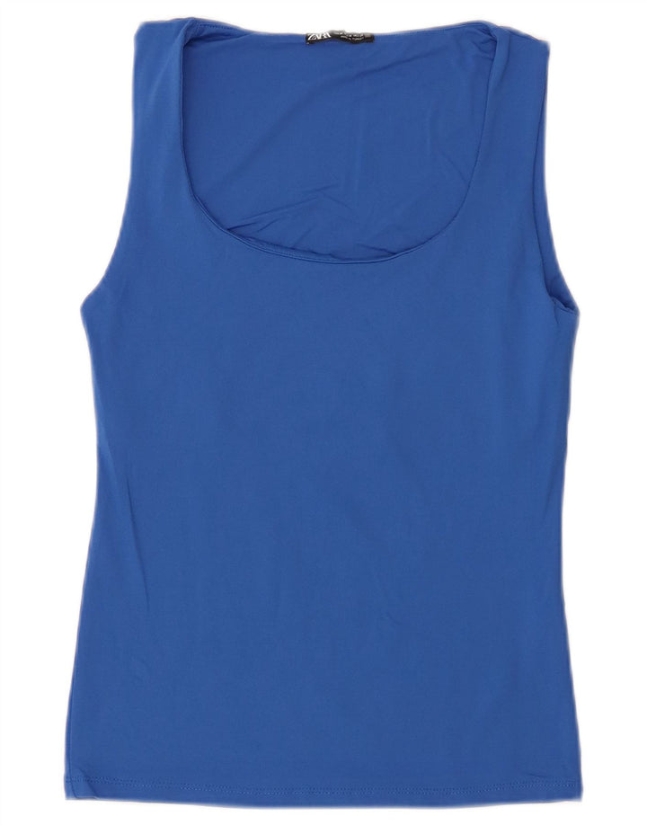 Zara Mujer Chaleco Top UK 12 Medio Azul Poliamida
