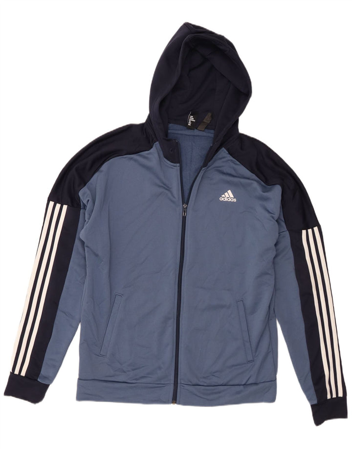Adidas - Sudadera con capucha y cremallera para hombre, poliéster, color azul, grande