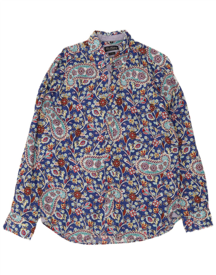 Camisa Tom Rusborg Hombre Lino Paisley Azul Medio