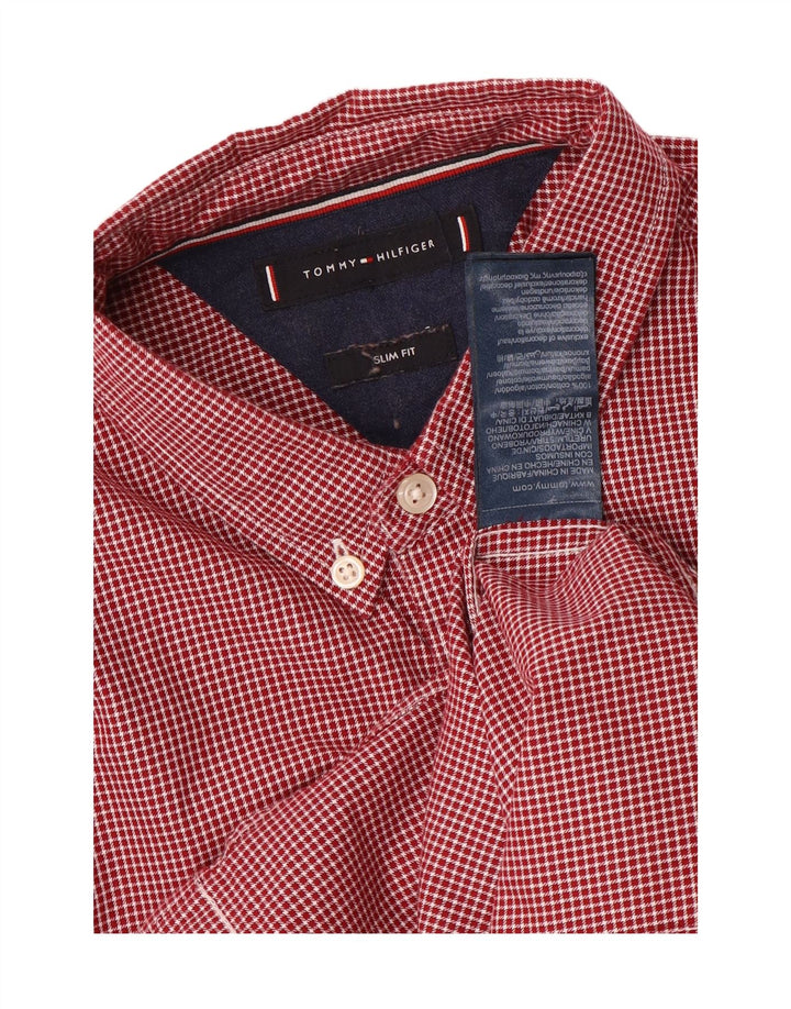 TOMMY HILFIGER Camisa slim fit de algodón con pata de gallo roja mediana para hombre