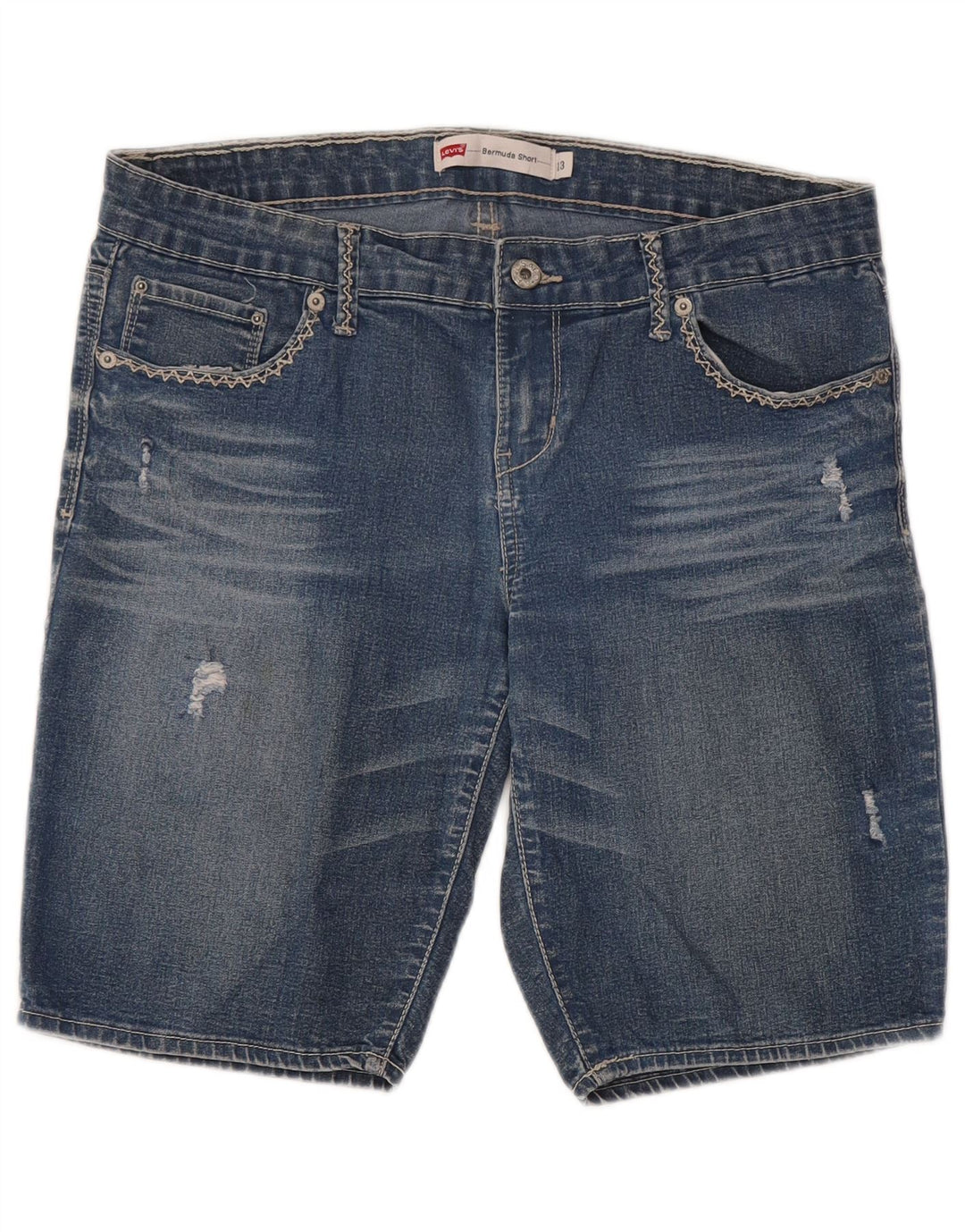 LEVI'S Bermudas de mezclilla desgastadas para mujer US 13 Grande W32 Algodón azul