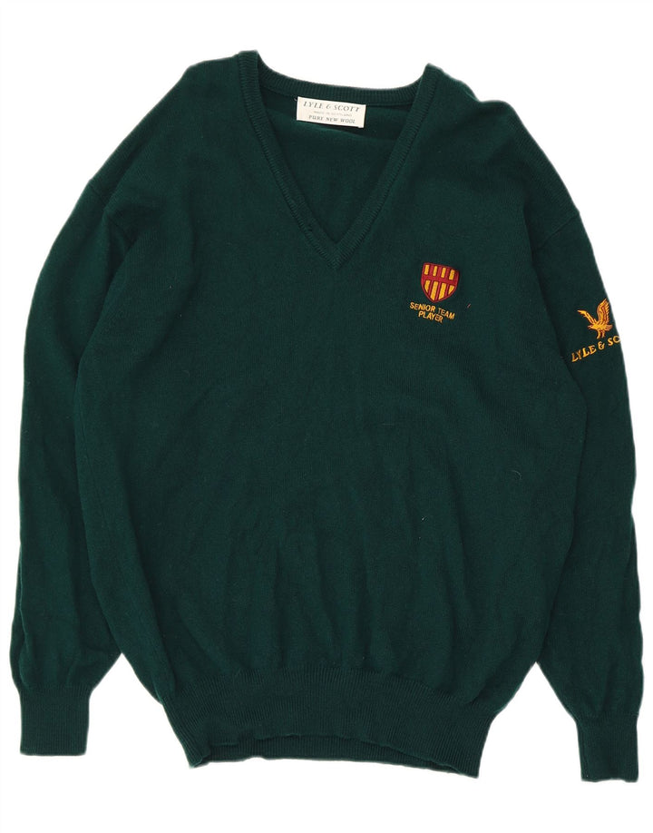 Lyle & Scott Jersey con cuello en V para hombre de lana virgen verde medio