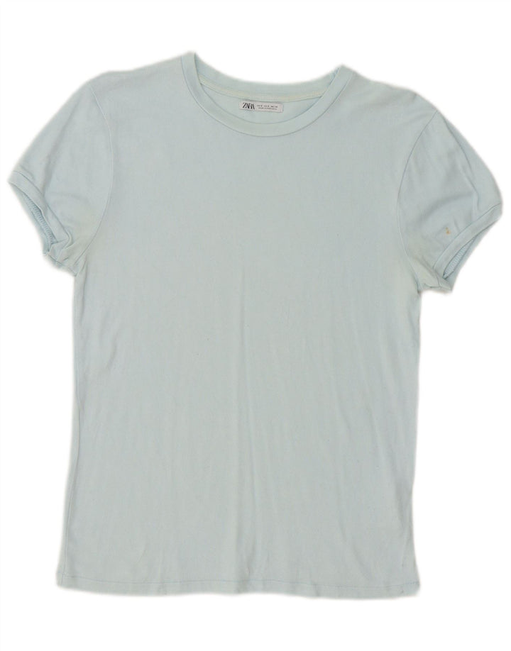 Zara Camiseta Mujer Top UK 10 Small Viscosa Azul