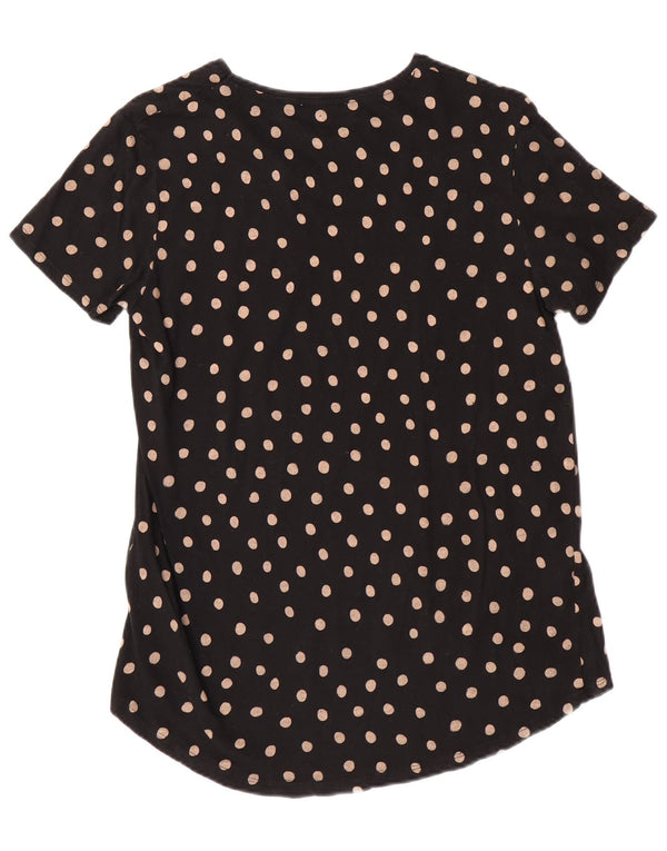 ZARA Camiseta Mujer Top UK 10 Small Algodón Lunares Negros