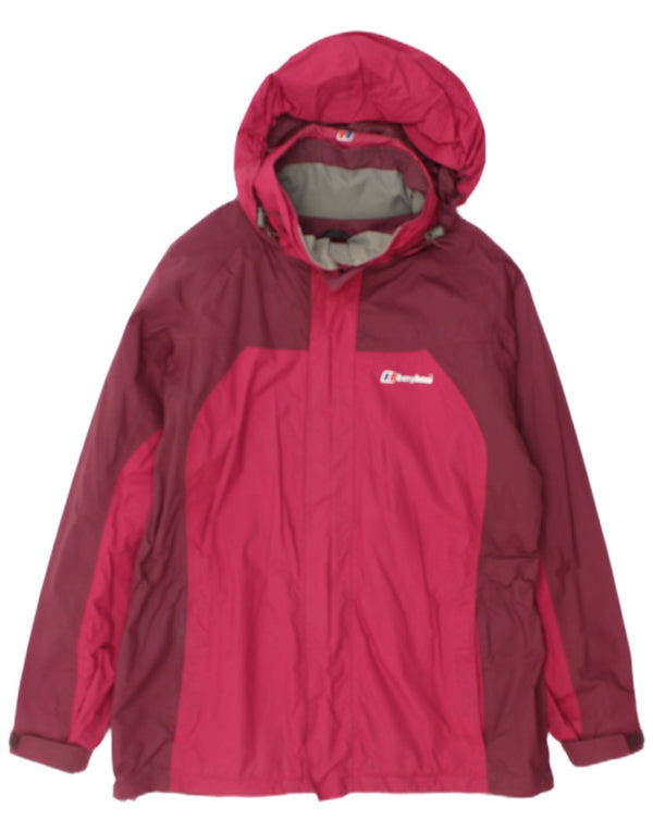 Berghaus Chaqueta impermeable con capucha para mujer UK 44 Large Borgoña Colorblock Nylon