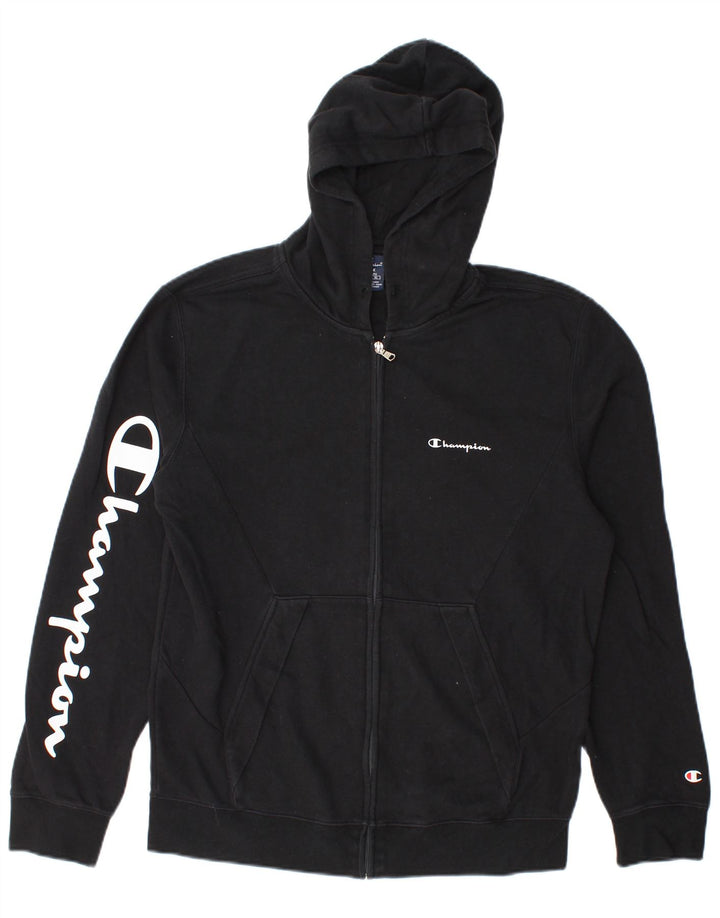 Champion Sudadera con capucha y cremallera gráfica para hombre, talla grande, color negro