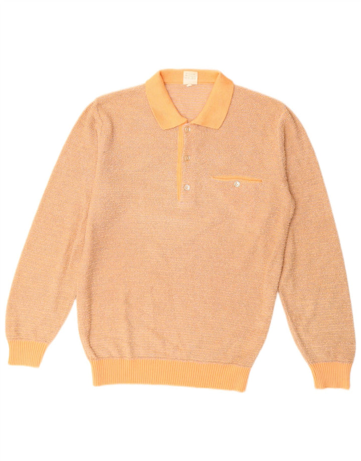 VINTAGE Mujer Polo Cuello Jersey Suéter Reino Unido 14 Algodón Naranja Medio