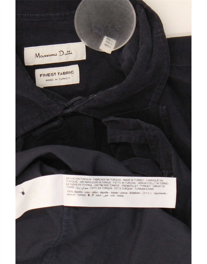 Massimo Dutti Hombre Camisa Pana Large Azul Marino Algodón