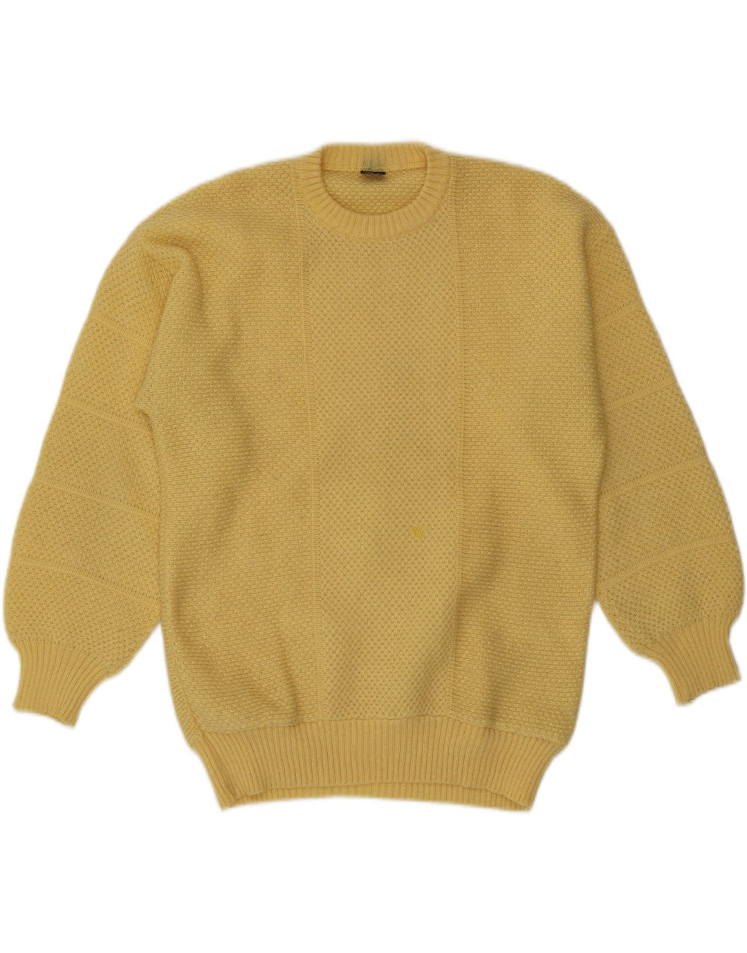 Vintage hombres cuello redondo jersey suéter grande acrílico amarillo