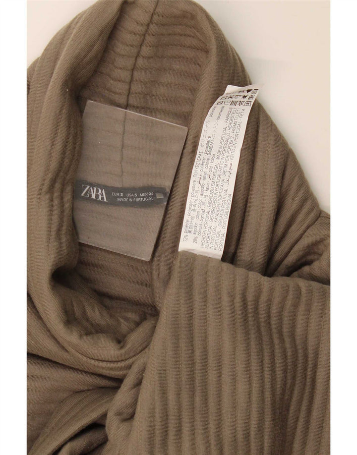 Zara Vestido recto extragrande con manga 3/4 para mujer UK 10 Small Caqui Poliéster
