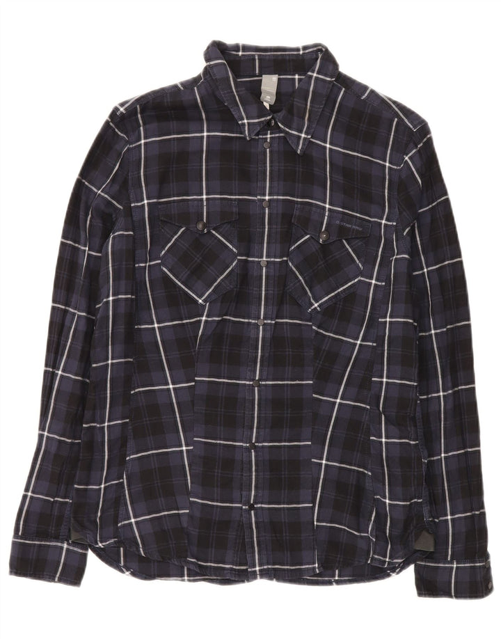 G-STAR Hombre Camisa de franela a cuadros de algodón a cuadros en azul marino mediano