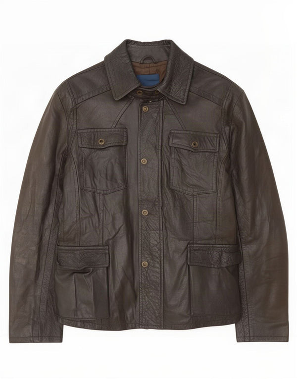 Chaqueta de cuero vintage para hombre Reino Unido 42 XL Marrón