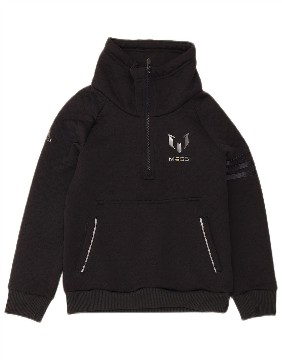 ADIDAS Boys MESSI Zip Neck Sweatshirt Jumper 7-8 Years Navy Blue Polyester